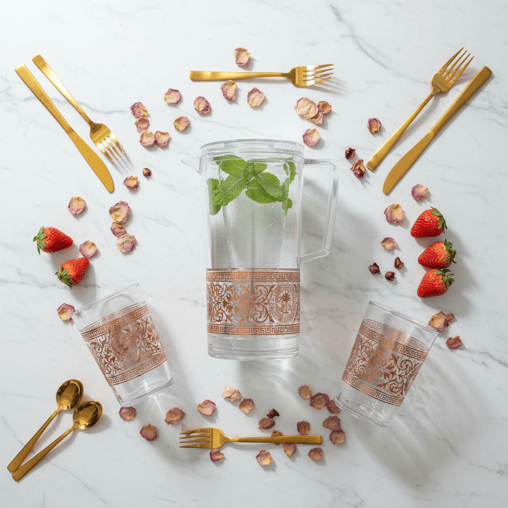 Yuniverse Rose Luxe Premium Clear Acrylic Serving Jug with Metallic Rose Gold Decorative Finish – 2 Litre - Al Kabayel Discount CentreYuniverse Rose Luxe Premium Clear Acrylic Serving Jug with Metallic Rose Gold Decorative Finish – 2 LitreJugsYUNIVERSEAl Kabayel Discount Centre