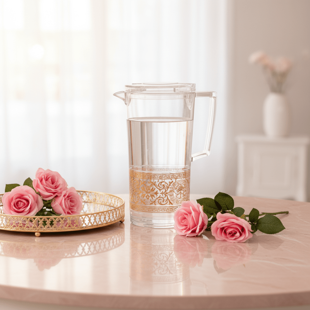 Yuniverse Rose Luxe Premium Clear Acrylic Serving Jug with Metallic Rose Gold Decorative Finish – 2 Litre - Al Kabayel Discount CentreYuniverse Rose Luxe Premium Clear Acrylic Serving Jug with Metallic Rose Gold Decorative Finish – 2 LitreJugsYUNIVERSEAl Kabayel Discount Centre