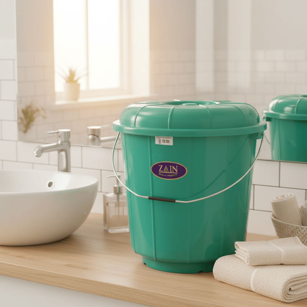 Zain Plastic Bucket with Lid – 22L – Green – Durable Large Bucket for Water Storage & Household Tasks - Al Kabayel Discount CentreZain Plastic Bucket with Lid – 22L – Green – Durable Large Bucket for Water Storage & Household TasksOrganizers & AccessoriesZAINAl Kabayel Discount Centre