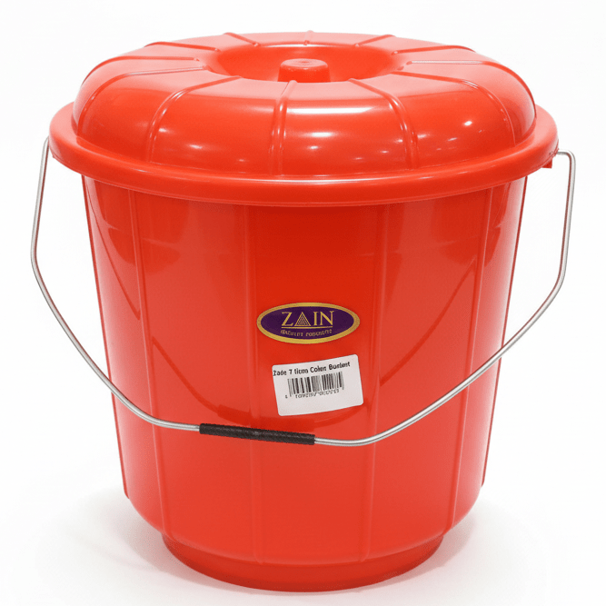 Zain Plastic Bucket with Lid – 7L – Red – Durable Household Bucket for Water Storage & Daily Use - Al Kabayel Discount CentreZain Plastic Bucket with Lid – 7L – Red – Durable Household Bucket for Water Storage & Daily UseOrganizers & AccessoriesZAINAl Kabayel Discount Centre