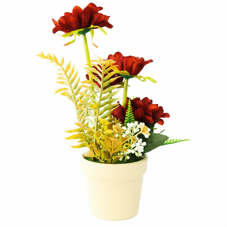 Zeem Artificial Red Flower Plant with Brown Paper Pot – 28 × 9 cm Elegant Decorative Table & Shelf Accent - Al Kabayel Discount CentreZeem Artificial Red Flower Plant with Brown Paper Pot – 28 × 9 cm Elegant Decorative Table & Shelf AccentArtificial FloraZEEMAl Kabayel Discount Centre