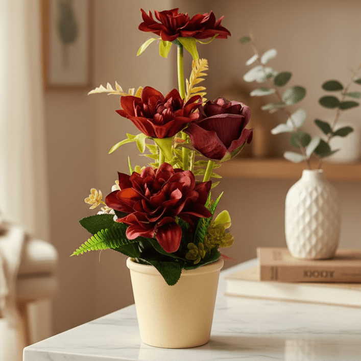 Zeem Artificial Red Flower Plant with Brown Paper Pot – 28 × 9 cm Elegant Decorative Table & Shelf Accent - Al Kabayel Discount CentreZeem Artificial Red Flower Plant with Brown Paper Pot – 28 × 9 cm Elegant Decorative Table & Shelf AccentArtificial FloraZEEMAl Kabayel Discount Centre