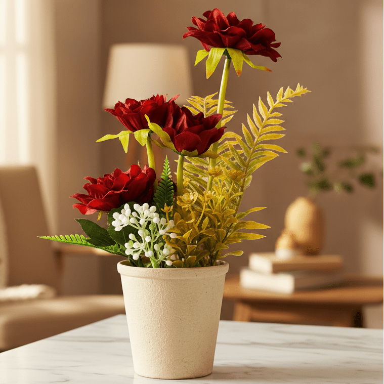 Zeem Artificial Red Flower Plant with Brown Paper Pot – 28 × 9 cm Elegant Decorative Table & Shelf Accent - Al Kabayel Discount CentreZeem Artificial Red Flower Plant with Brown Paper Pot – 28 × 9 cm Elegant Decorative Table & Shelf AccentArtificial FloraZEEMAl Kabayel Discount Centre