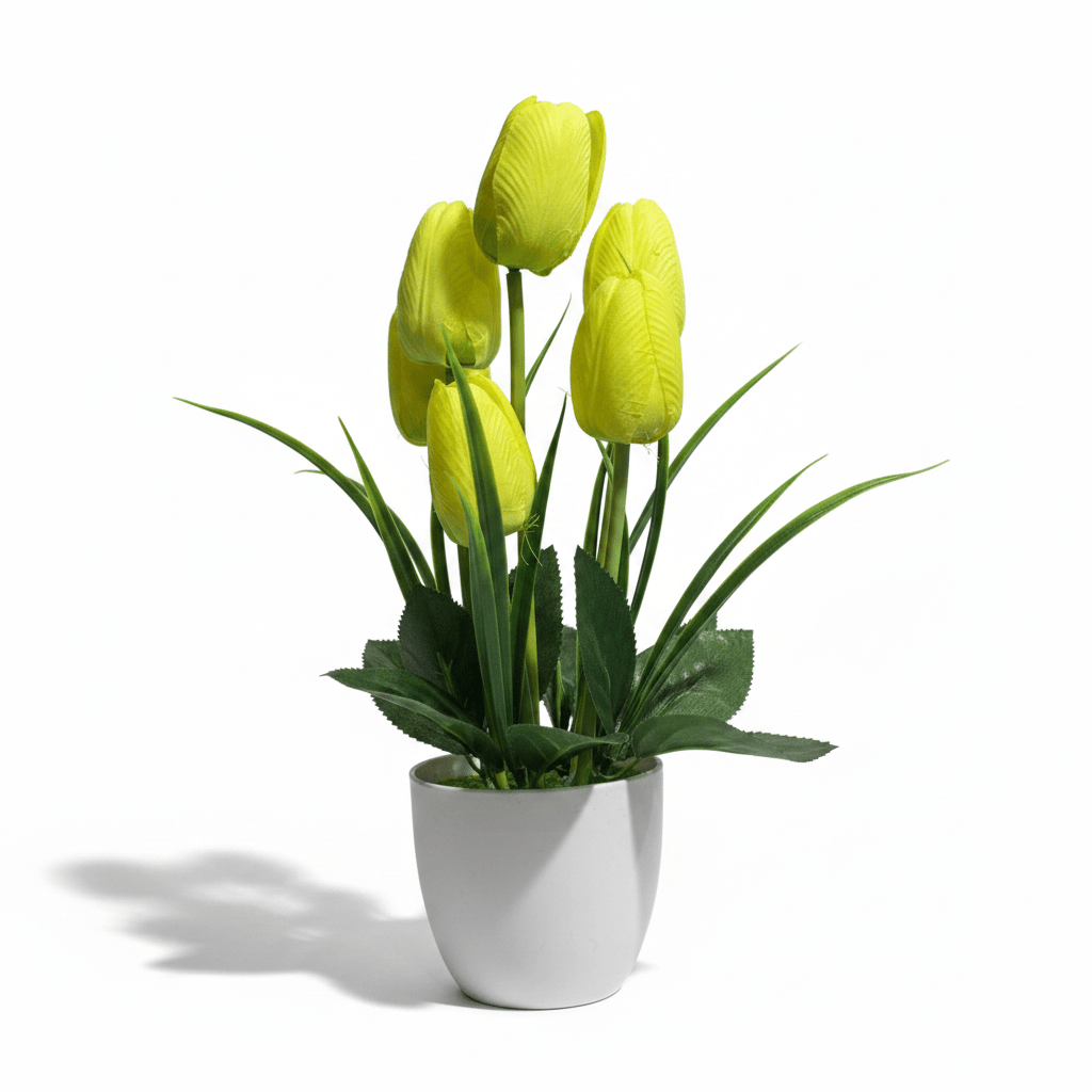Zeem Artificial Yellow & Green Tulip Flower Arrangement in White Plastic Vase — 33cm - Al Kabayel Discount CentreZeem Artificial Yellow & Green Tulip Flower Arrangement in White Plastic Vase — 33cmArtificial FloraZEEMAl Kabayel Discount Centre