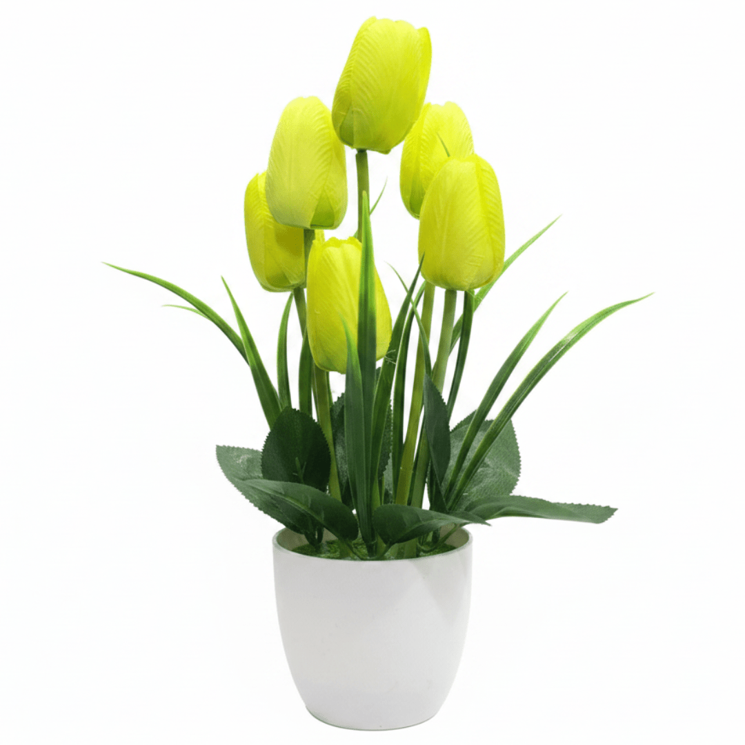Zeem Artificial Yellow & Green Tulip Flower Arrangement in White Plastic Vase — 33cm - Al Kabayel Discount CentreZeem Artificial Yellow & Green Tulip Flower Arrangement in White Plastic Vase — 33cmArtificial FloraZEEMAl Kabayel Discount Centre