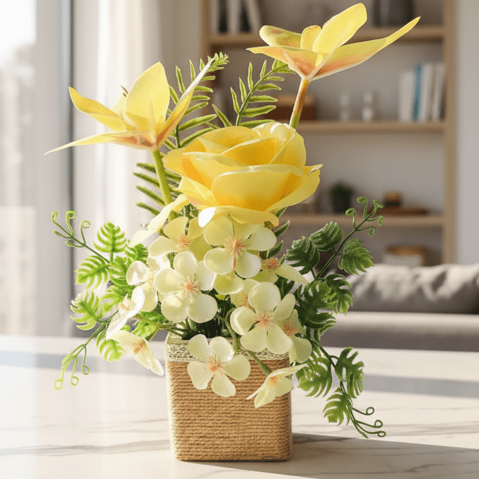 Zeem Decorative Artificial Yellow Flower Plant with Brown Cardboard Pot – 30 × 8 cm Bright Indoor Home & Office Décor - Al Kabayel Discount CentreZeem Decorative Artificial Yellow Flower Plant with Brown Cardboard Pot – 30 × 8 cm Bright Indoor Home & Office DécorArtificial FloraZEEMAl Kabayel Discount Centre