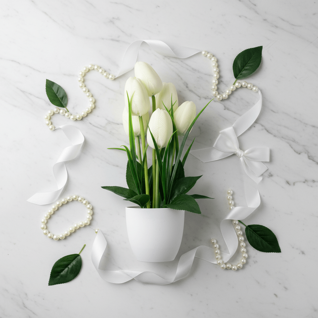 Zeem White & Green Artificial Tulip Bouquet | White Plastic Vase | 33cm - Al Kabayel Discount CentreZeem White & Green Artificial Tulip Bouquet | White Plastic Vase | 33cmArtificial FloraZEEMAl Kabayel Discount Centre