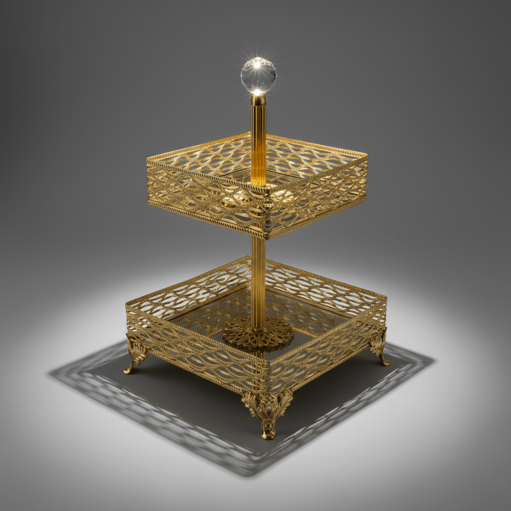 Zeyve 2 - Tier Square Glass Fruit Stand with Gold Metal Frame – Elegant Serving Tray for Fruits, Desserts & Pastries – 14 × 18 × 30 cm - Al Kabayel Discount CentreZeyve 2 - Tier Square Glass Fruit Stand with Gold Metal Frame – Elegant Serving Tray for Fruits, Desserts & Pastries – 14 × 18 × 30 cmServing TraysZEYVEAl Kabayel Discount Centre