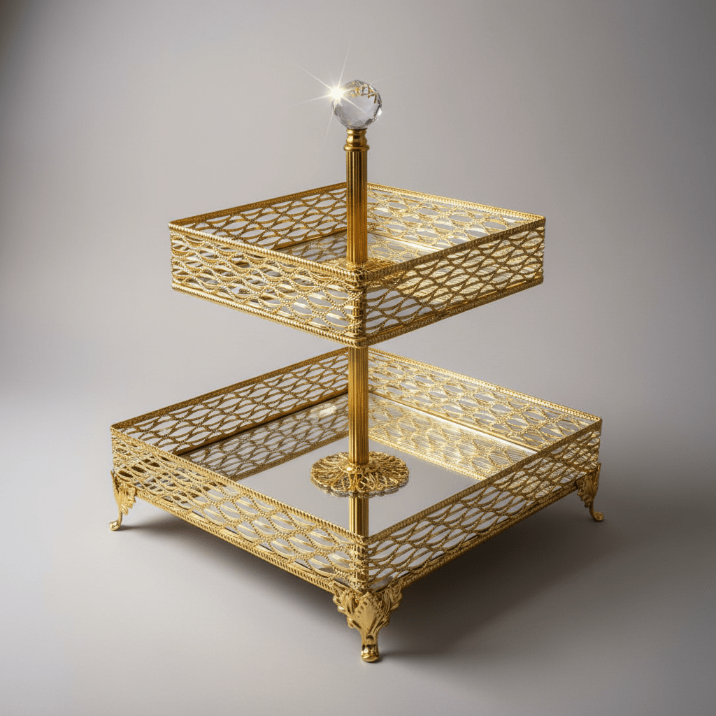 Zeyve Large 2 - Tier Square Glass Fruit Display Stand with Gold Finish – Premium Serving Solution for Parties & Gatherings – 18 × 25 × 30 cm - Al Kabayel Discount CentreZeyve Large 2 - Tier Square Glass Fruit Display Stand with Gold Finish – Premium Serving Solution for Parties & Gatherings – 18 × 25 × 30 cmServing TraysZEYVEAl Kabayel Discount Centre