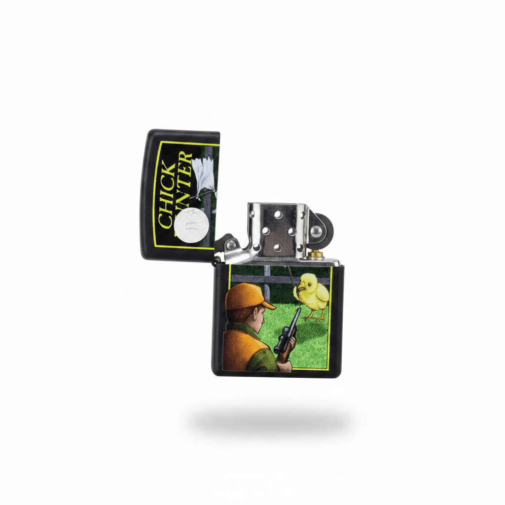Zippo Black Flip Top Refillable Metal Lighter Chick Hunter Design 6×4 cm - Al Kabayel Discount CentreZippo Black Flip Top Refillable Metal Lighter Chick Hunter Design 6×4 cmLightersZIPPOAl Kabayel Discount Centre