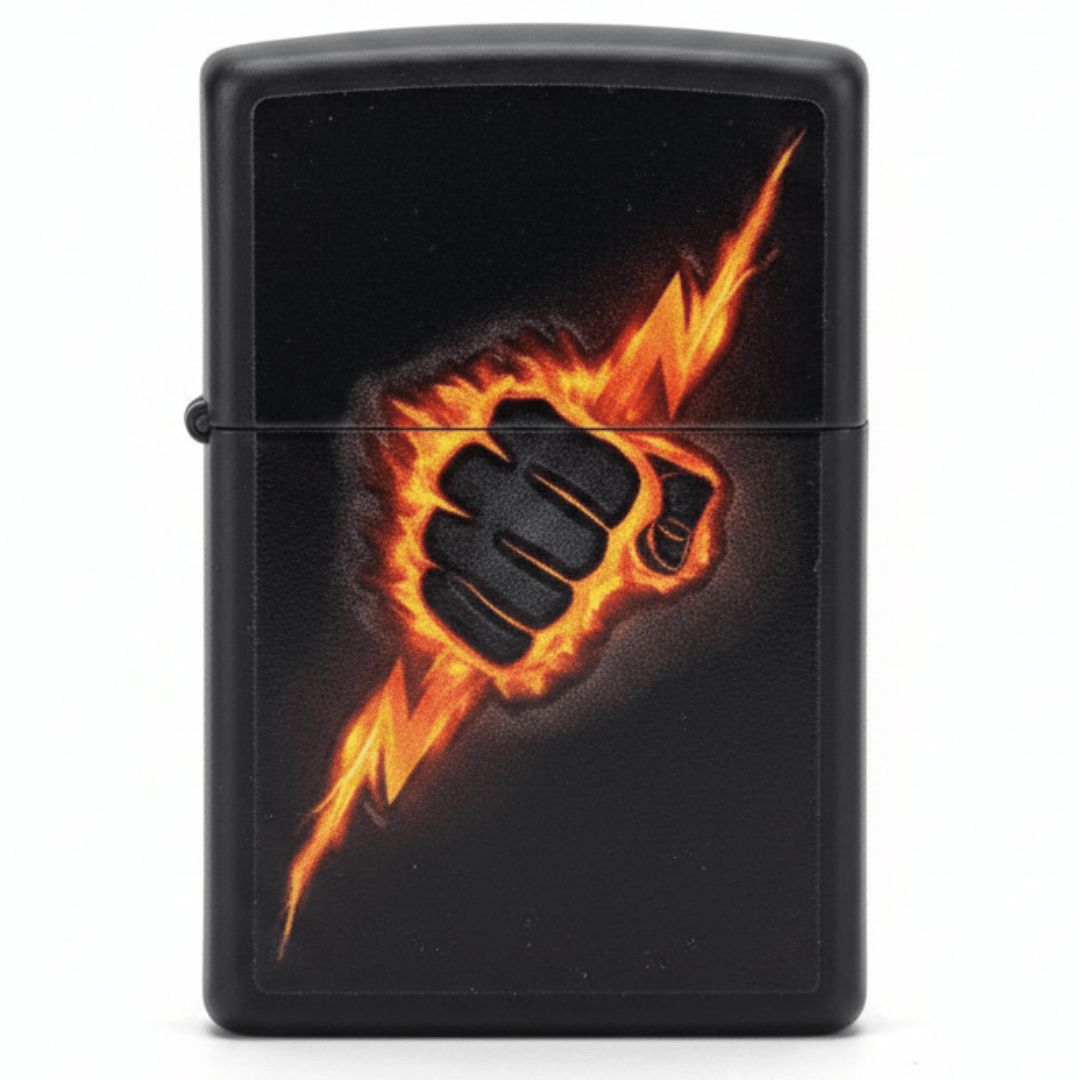 Zippo Black Flip Top Refillable Metal Lighter Lightning Bolt Fist Graphic Windproof 6×4 cm - Al Kabayel Discount CentreZippo Black Flip Top Refillable Metal Lighter Lightning Bolt Fist Graphic Windproof 6×4 cmLightersZIPPOAl Kabayel Discount Centre