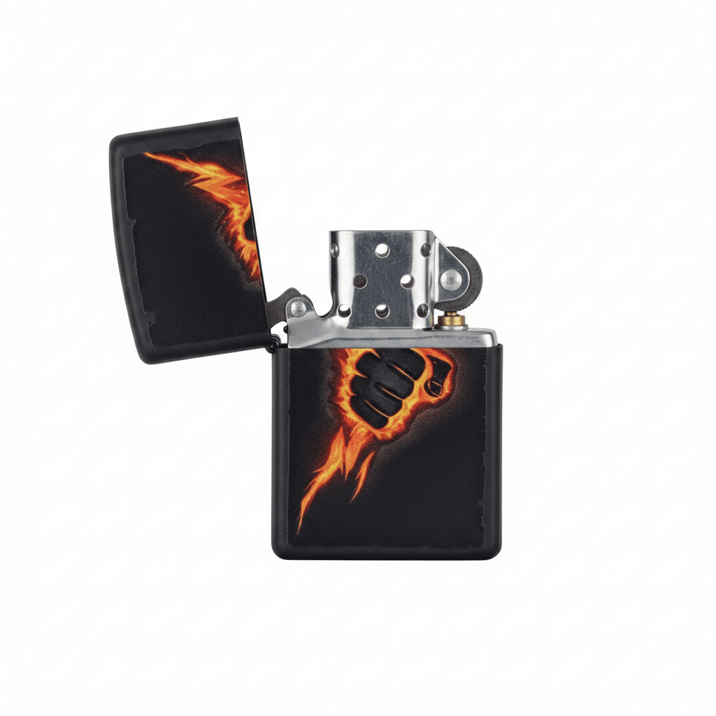 Zippo Black Flip Top Refillable Metal Lighter Lightning Bolt Fist Graphic Windproof 6×4 cm - Al Kabayel Discount CentreZippo Black Flip Top Refillable Metal Lighter Lightning Bolt Fist Graphic Windproof 6×4 cmLightersZIPPOAl Kabayel Discount Centre