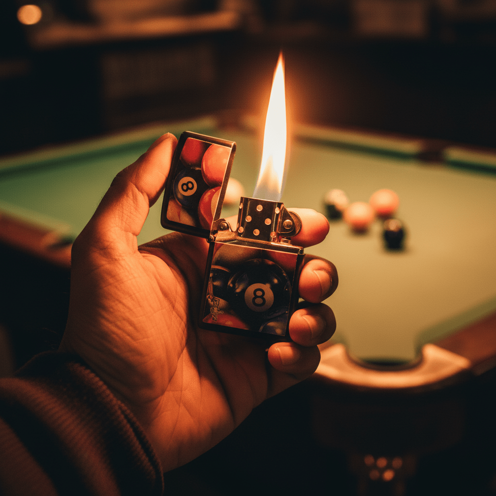 Zippo Black Metal Lighter with Mazzi Eight Ball Graphic Artwork, Refillable Pocket Flip Design (6×4 cm) - Al Kabayel Discount CentreZippo Black Metal Lighter with Mazzi Eight Ball Graphic Artwork, Refillable Pocket Flip Design (6×4 cm)LightersZIPPOAl Kabayel Discount Centre