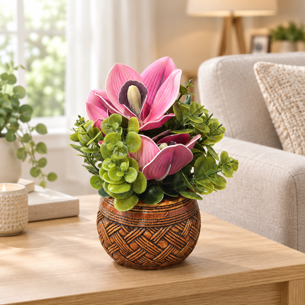 Artificial Flower Plant with Ceramic Pot - 20cm