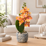 Artificial Orchid Flower Plant with Ceramic Pot Orange - 40cm