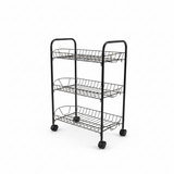 Metal 3-Tier Rack with Wheels Black - 50×40×25cm