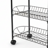 Metal 3-Tier Rack with Wheels Black - 50×40×25cm