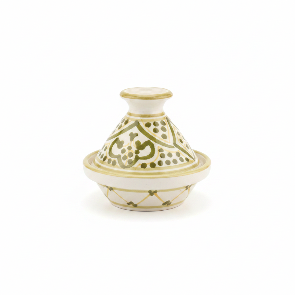 Slama Cream & Olive Gold Ceramic Tajine Set - 9 cm