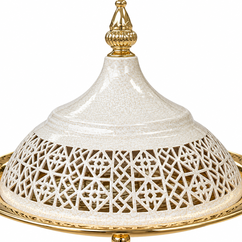 Metal Tajine with Decorative Lid Cream & Gold - 30×20cm