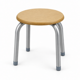 Round Wooden Stool with Silver Metal Legs - 25×30cm