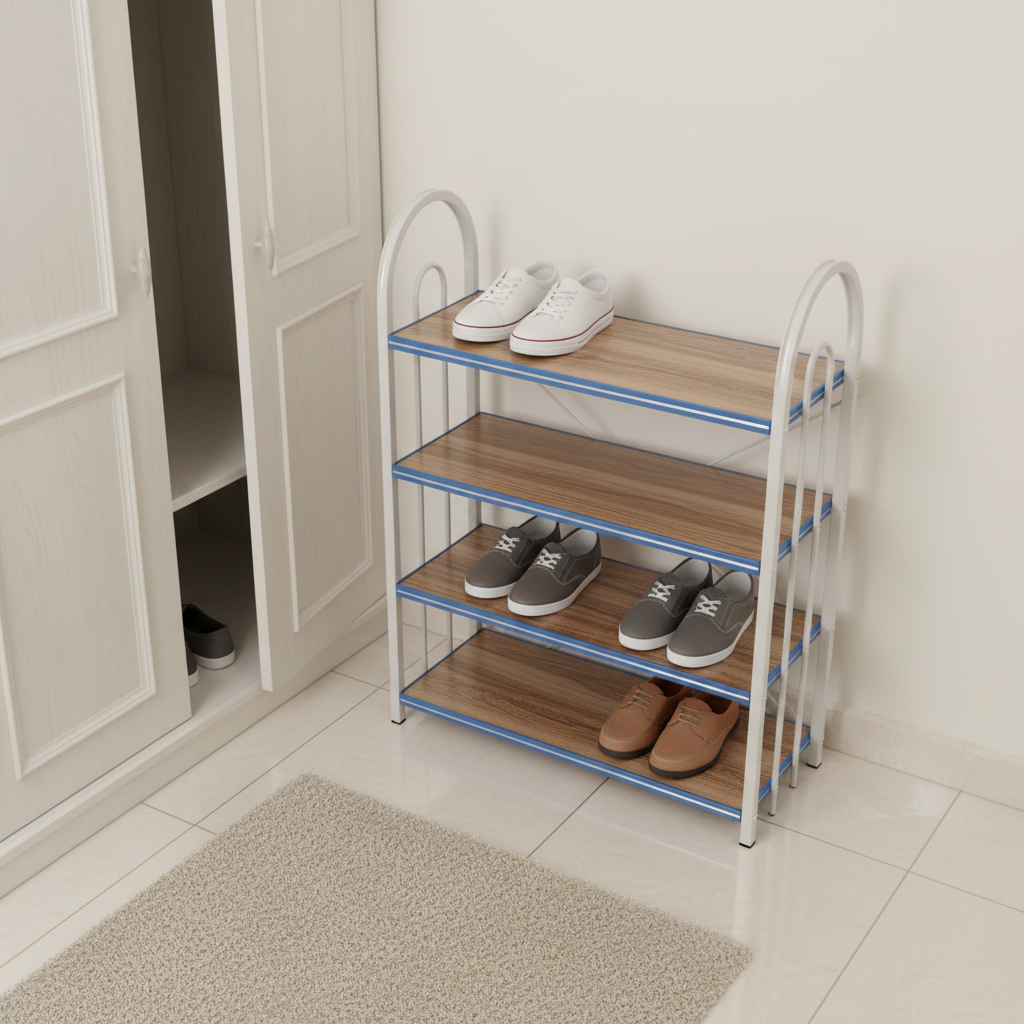 4-Tier Wooden and Metal Shoe Rack White & Brown - 60×50×20cm