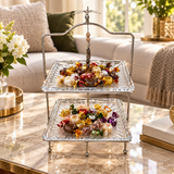 2-Tier Glass Candy Tray with Silver-Tone Metal Stand - 25×40cm