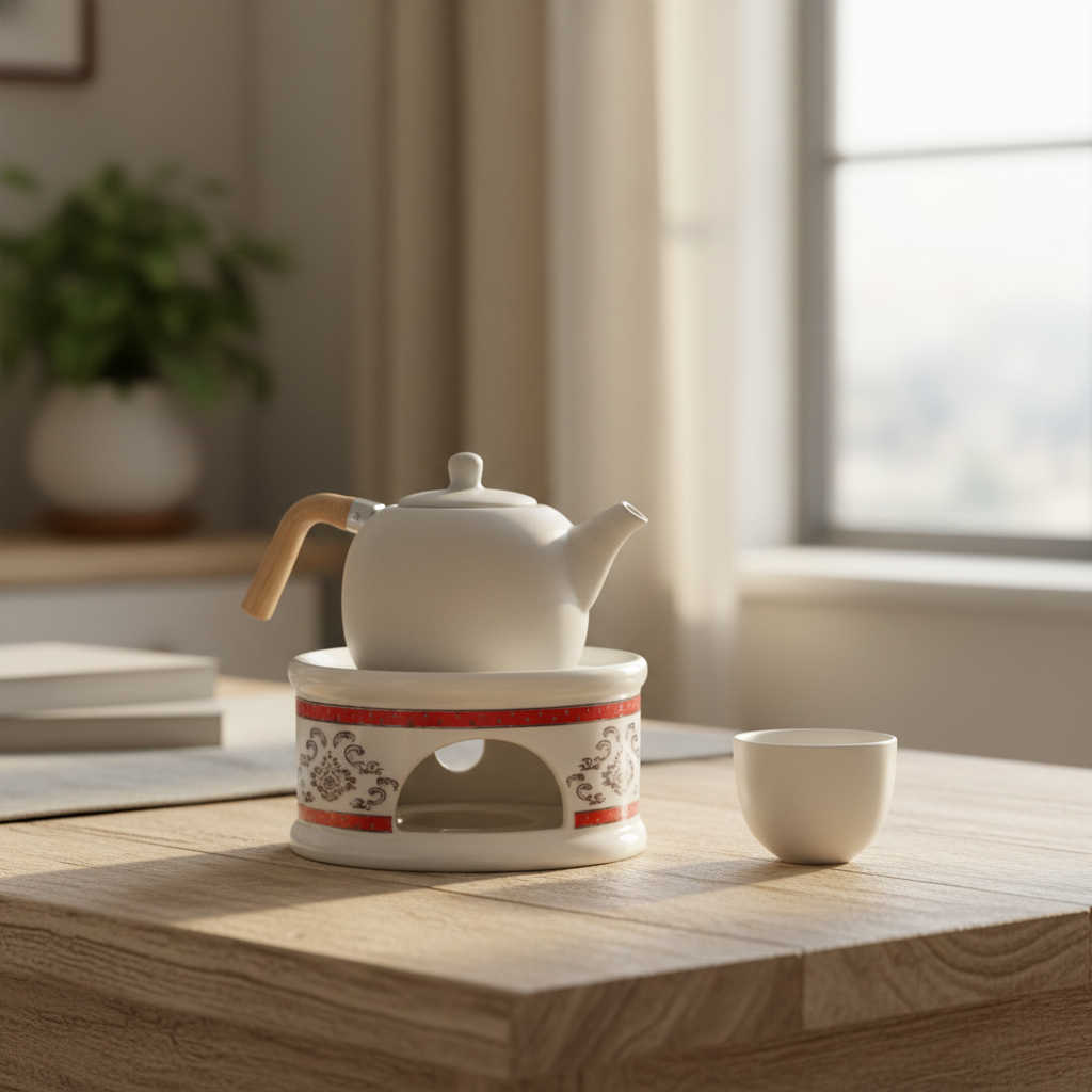 Ceramic Kettle Warmer White - 12×6cm