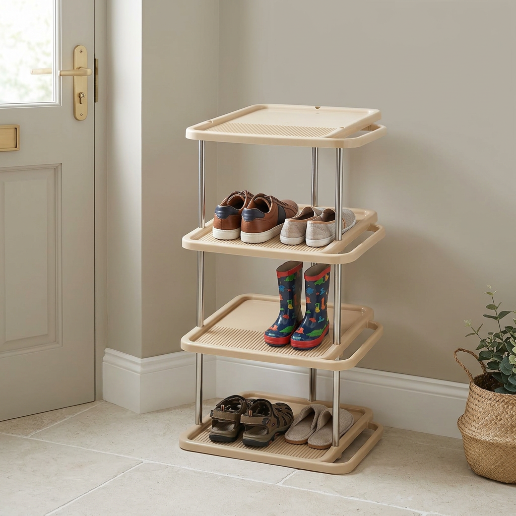 4-Layer Plastic Shoe Rack Beige - 65×30cm