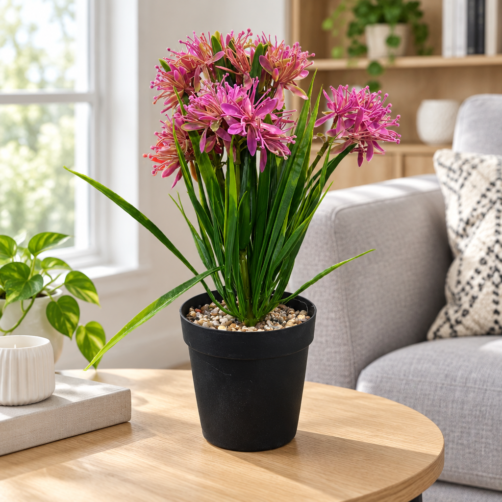 Zeem Artificial Flower Plant in Black Plastic Pot - 28cm