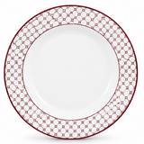 Shallow 12-Piece Porcelain Dinner Set – Burgundy & White