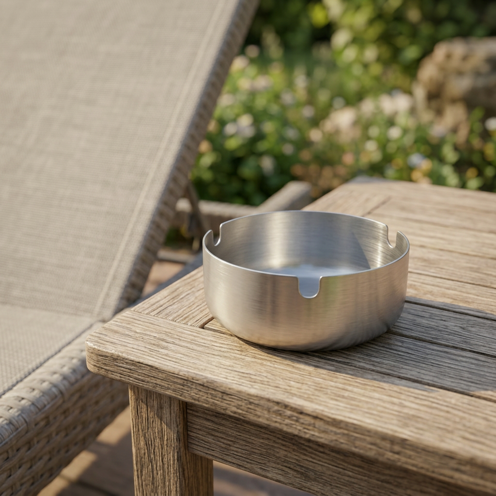 Round Metal Ashtray with Cigarette Rests Silver – 8cm