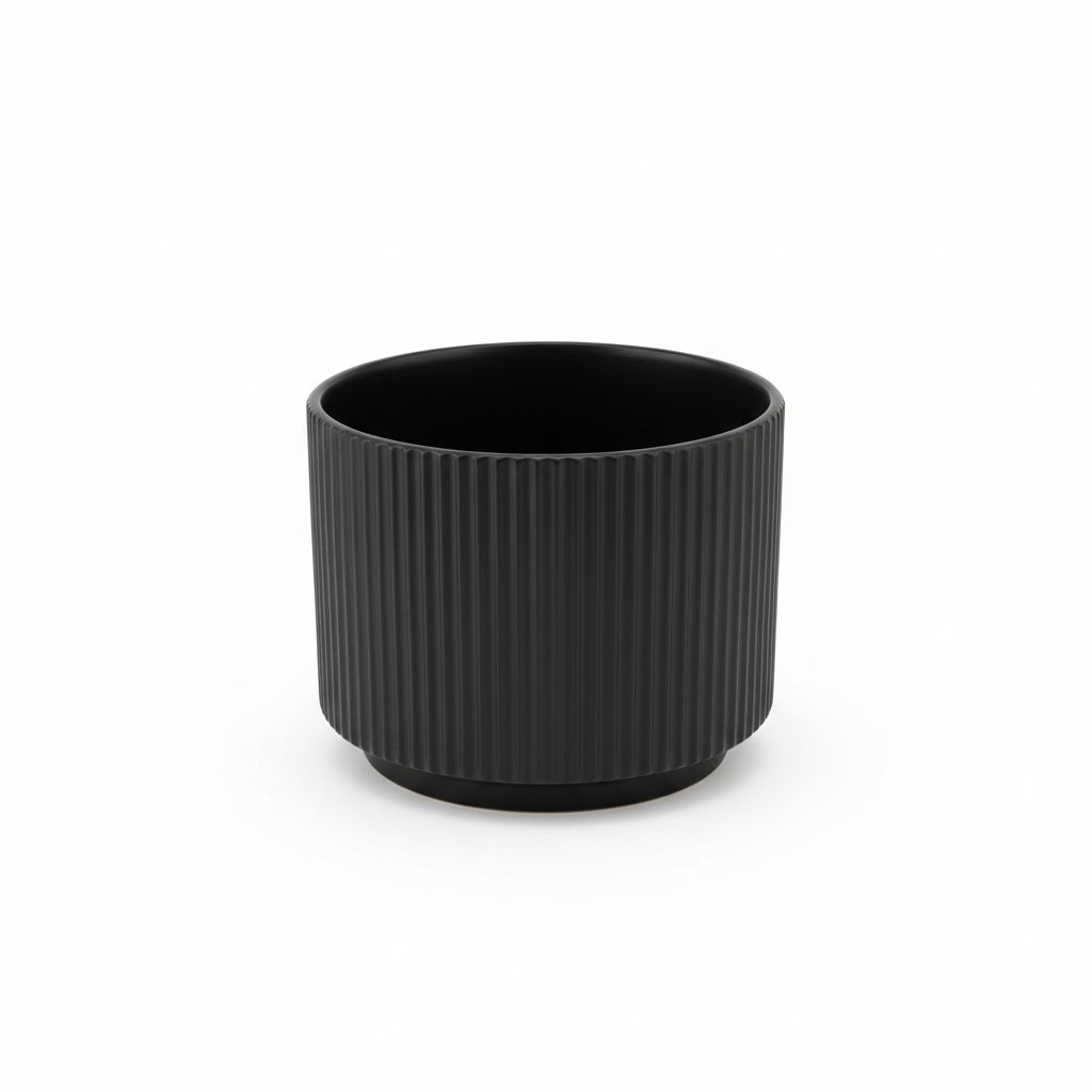 Ribbed Ceramic Vase - 18×25cm - Black / Green