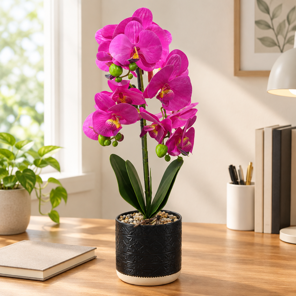 Artificial Orchid Flower Plant with Ceramic Pot - 45cm
