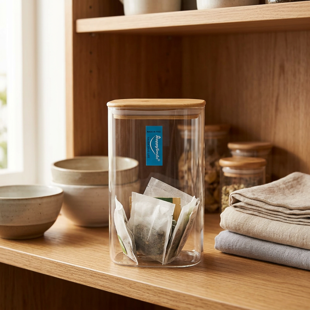 HappySmile Glass Storage Jar with Bamboo Lid - 20cm