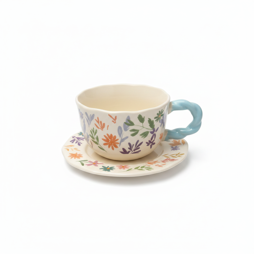 Ceramic Cup and Saucer Set Cream - 300ml