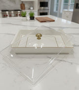 Christian Verucci Premium Ceramic Tray with Lid – 16 Inch White & Gold Finish, Decorative Serving Dish