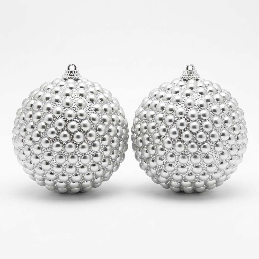 Plastic Christmas Hanging Balls 2 Piece Silver - 10cm