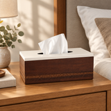 Wooden Tissue Box with Metal Lid Brown & Cream - 25×14cm