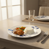 Henlee White & Blue Melamine Flat Plate - 10 Inch