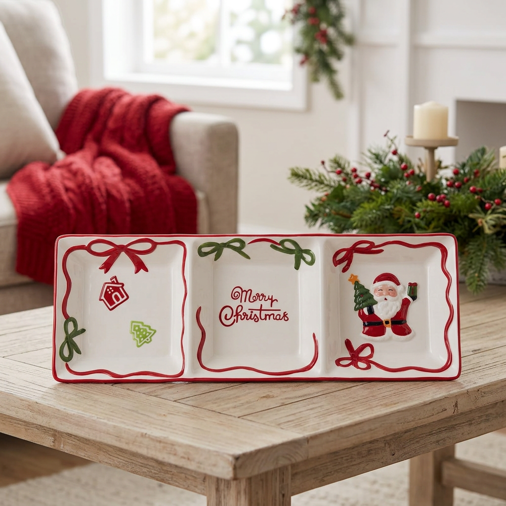 Ceramic Christmas 3-Part Candy Tray - 38cm
