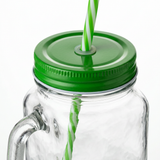 Mason Glass Jar with Handle & Straw Green - 500ml