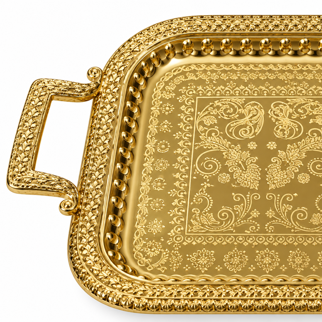 Rectangular Stainless Steel Serving Tray with Handles Gold – 85×30cm