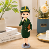 Dark Green Girl Police Officer Polyresin Decorative Figurine - 20cm