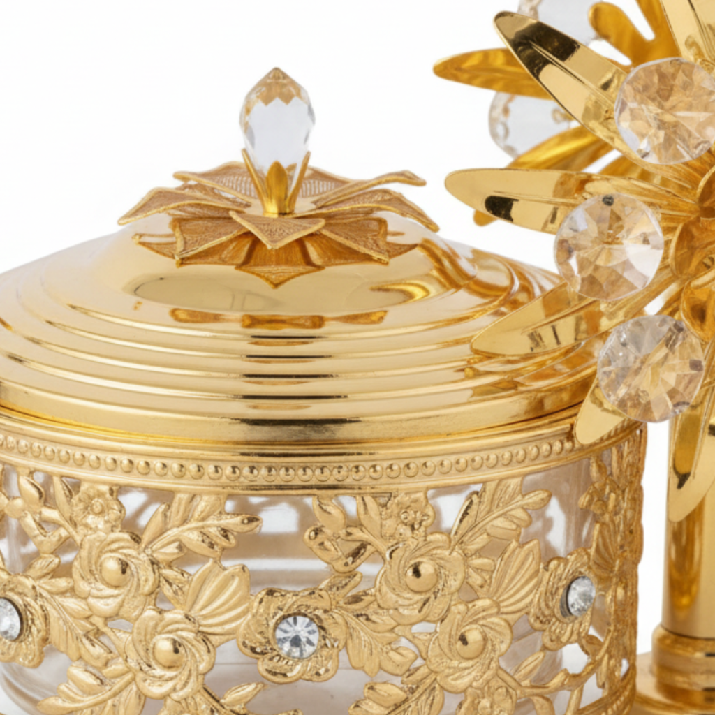 Future Star Metal & Glass Sugar Pot Set Gold - 20×30cm