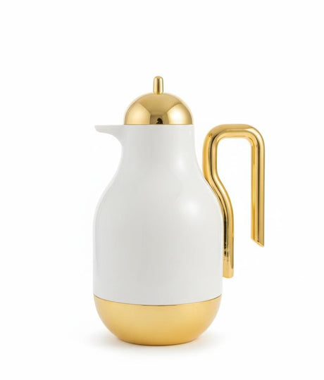 Ejshe 1 Liter White Vacuum Flask – Classic White Finish with Gold Touch, Durable and Stylish Beverage Container