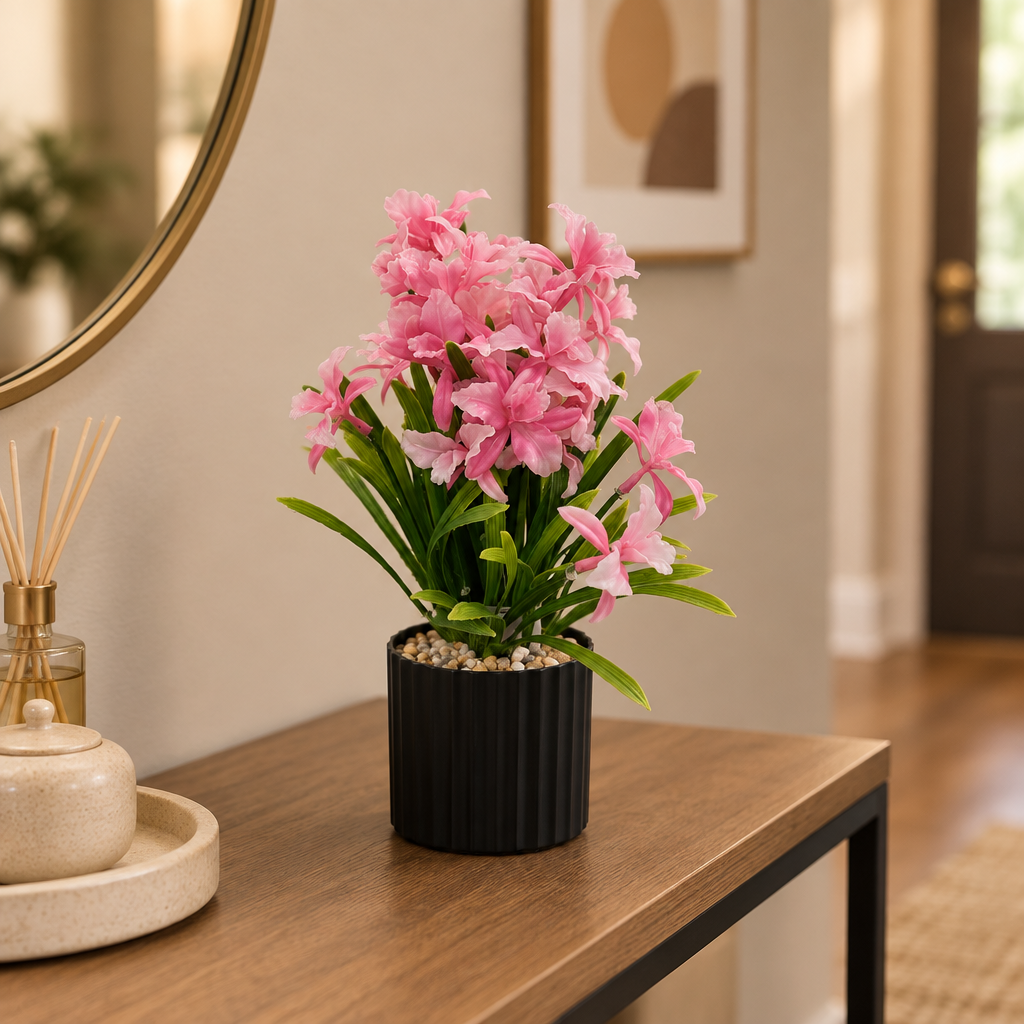Zeem Artificial Flower Plant in Black Plastic Pot - 28cm