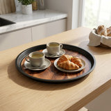 Yuniverse Round Plastic Non-Slip Serving Tray with Wood-Grain Design - 30cm