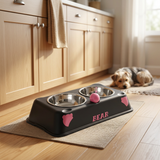 Plastic & Metal Double Pet Food Bowl Set Black - 30×14cm