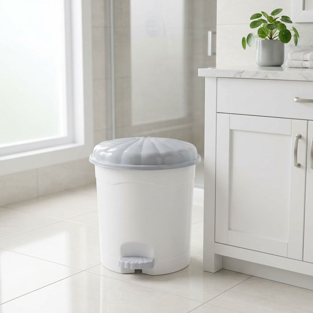 Follow Me Plastic Pedal Dustbin White with Grey - 5.5 Litre