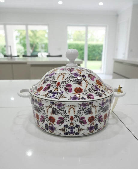MAYFLOWER Stainless Steel Hot Pot 2500ml – White Floral Pattern, Insulated Food Container